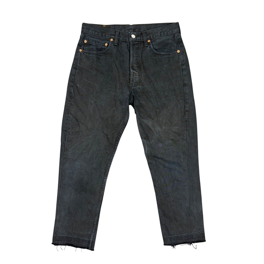Levi's Jeans Mens 31x26 Black 501 Original Fit Raw Hem Frayed Straight Leg Denim